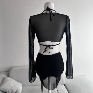 See-through Cover-up Shirred Bikini Set Skirt Sexy Glam