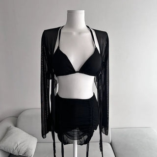 See-through Cover-up Shirred Bikini Set Skirt Sexy Glam