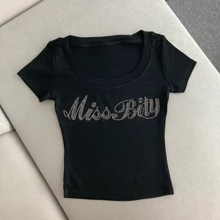 Twinkle Hotfix U-Neck Short Sleeve Tee Crop Summer