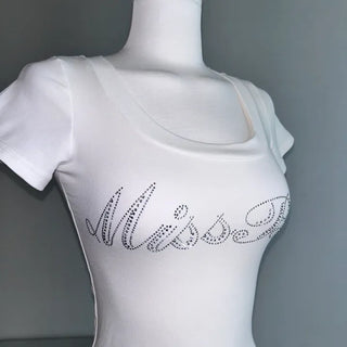 Twinkle Hotfix U-Neck Short Sleeve Tee Crop Summer