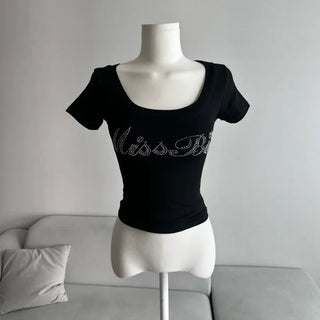 Twinkle Hotfix U-Neck Short Sleeve Tee Crop Summer