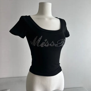 Twinkle Hotfix U-Neck Short Sleeve Tee Crop Summer