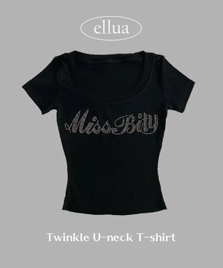 Twinkle Hotfix U-Neck Short Sleeve Tee Crop Summer