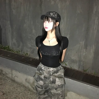 Twinkle Hotfix U-Neck Short Sleeve Tee Crop Summer