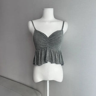 Flowy Shirred Frill Sleeveless Top Date Look Vacation