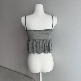 Flowy Shirred Frill Sleeveless Top Date Look Vacation