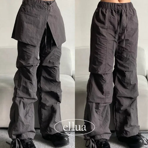 Unique Cover Layered Skirt Pants Pintuck Elastic Waist