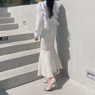 Chiffon Unique Frill Skin-preventing Effortless Chic Zip-up Blouson