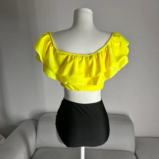 Frill Off-shoulder Shirred Bikini Set Cover-up Swimwear Resort