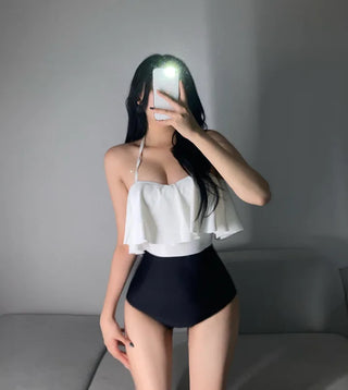Frill Halterneck Off-shoulder Monokini Beachwear Staycation Look Resort