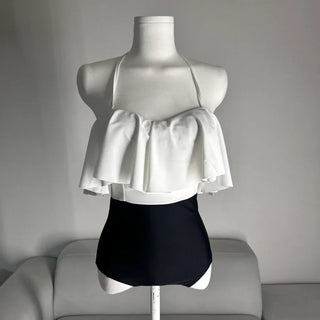 Frill Halterneck Off-shoulder Monokini Beachwear Staycation Look Resort