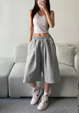 Pintuck Bermuda Pants Training Shorts Unisex Wear Unique