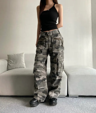 3D Multi-Pocket Military Pants Camo Cargo Wide Unisex