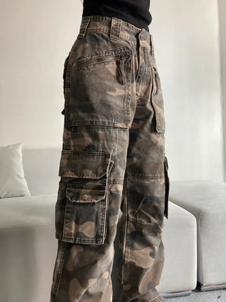 3D Multi-Pocket Military Pants Camo Cargo Wide Unisex