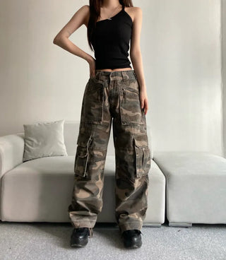 3D Multi-Pocket Military Pants Camo Cargo Wide Unisex