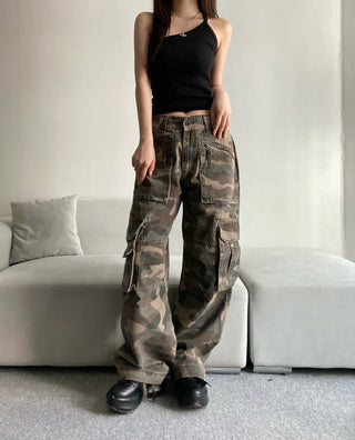 3D Multi-Pocket Military Pants Camo Cargo Wide Unisex