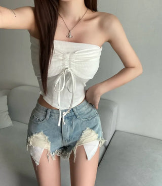 Vintage Pocket Denim Shorts Hot Pants Low-Rise Jeans