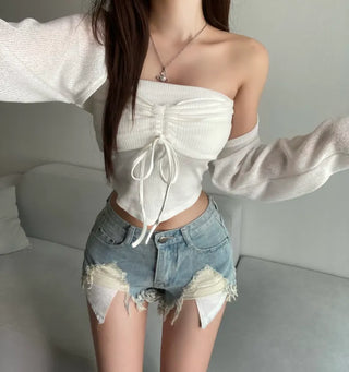 Vintage Pocket Denim Shorts Hot Pants Low-Rise Jeans