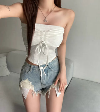 Vintage Pocket Denim Shorts Hot Pants Low-Rise Jeans