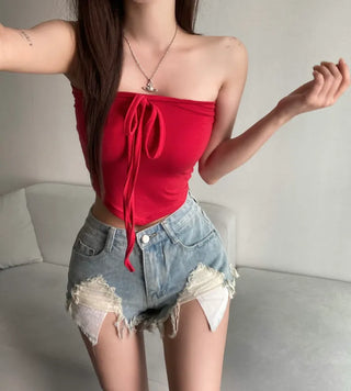 Vintage Pocket Denim Shorts Hot Pants Low-Rise Jeans