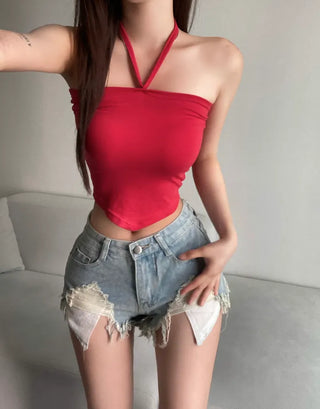 Vintage Pocket Denim Shorts Hot Pants Low-Rise Jeans