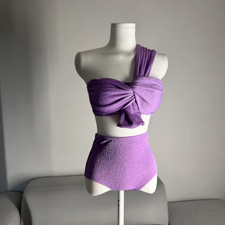 One-Shoulder High-Waisted Bikini Set Body-Shaping Swimwear Pool Party