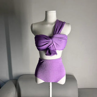 One-Shoulder High-Waisted Bikini Set Body-Shaping Swimwear Pool Party