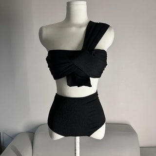 One-Shoulder High-Waisted Bikini Set Body-Shaping Swimwear Pool Party