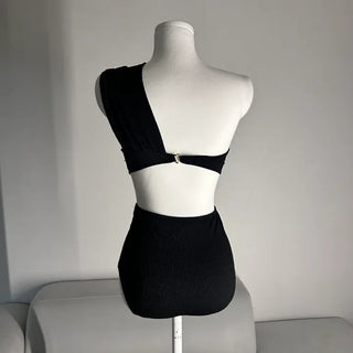 One-Shoulder High-Waisted Bikini Set Body-Shaping Swimwear Pool Party