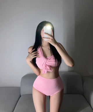 One-Shoulder High-Waisted Bikini Set Body-Shaping Swimwear Pool Party