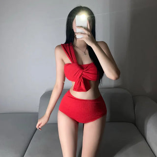 One-Shoulder High-Waisted Bikini Set Body-Shaping Swimwear Pool Party