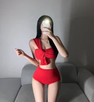 One-Shoulder High-Waisted Bikini Set Body-Shaping Swimwear Pool Party