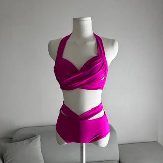 Voluminous Halter Shirred Strap Bikini Super Life-changing Photo