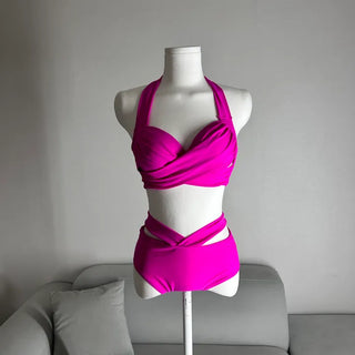 Voluminous Halter Shirred Strap Bikini Super Life-changing Photo