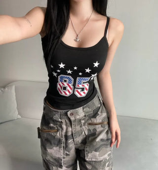 Star American Flag Sleeveless Tank Top y2k Unique