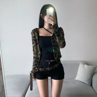 Military Slim Camo Zip-up Hoodie Unique Hip y2k