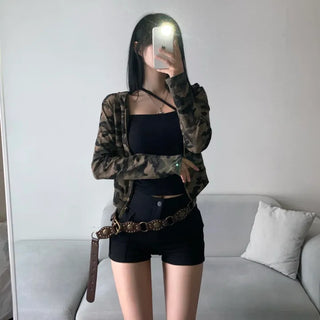 Military Slim Camo Zip-up Hoodie Unique Hip y2k