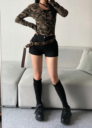 Military Slim Camo Zip-up Hoodie Unique Hip y2k