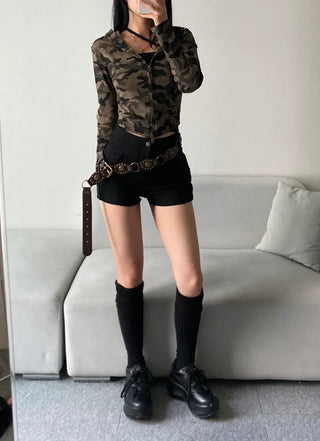 Military Slim Camo Zip-up Hoodie Unique Hip y2k