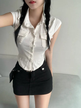 Short Sleeve Polo Shirt Cap Slim Spandex Tee