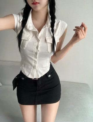 Short Sleeve Polo Shirt Cap Slim Spandex Tee