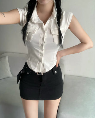 Short Sleeve Polo Shirt Cap Slim Spandex Tee