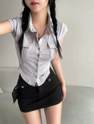 Short Sleeve Polo Shirt Cap Slim Spandex Tee