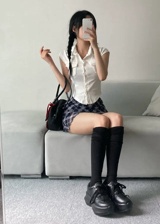 Short Sleeve Polo Shirt Cap Slim Spandex Tee