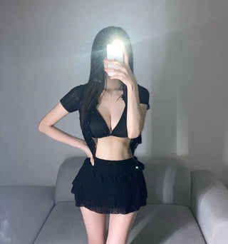 Special Offer!! 1007. Short Sleeve Collared Cover-up Swimsuit