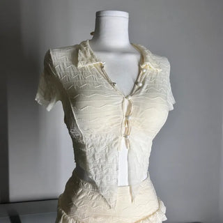 Special Offer!! 1007. Short Sleeve Collared Cover-up Swimsuit