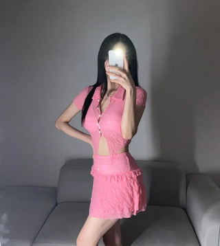 Special Offer!! 1007. Short Sleeve Collared Cover-up Swimsuit
