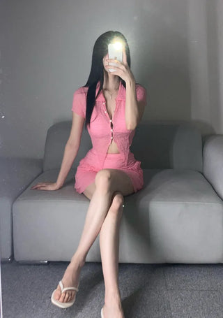 Special Offer!! 1007. Short Sleeve Collared Cover-up Swimsuit