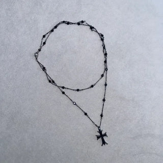 Black Double-Strand Layered Cross Necklace Chrome Unique Y2K