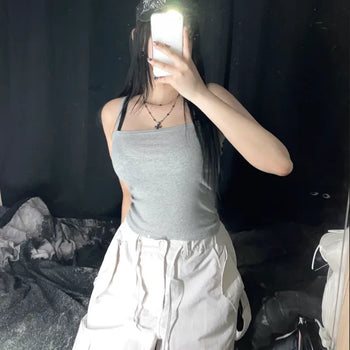Daily Plain Crop Strap Sleeveless Layered Basic Essential